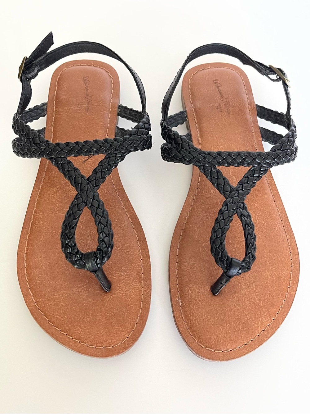 Universal Thread Anabel Black Braided Thong Sandals, Women’s Size 7